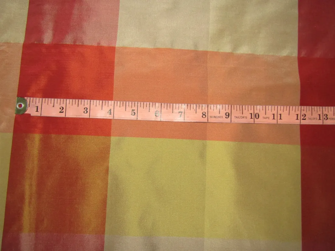 100% Pure Silk Taffeta Fabric salmon/mustard/gold/rust multi color plaids 54" wide TAFC6[2]