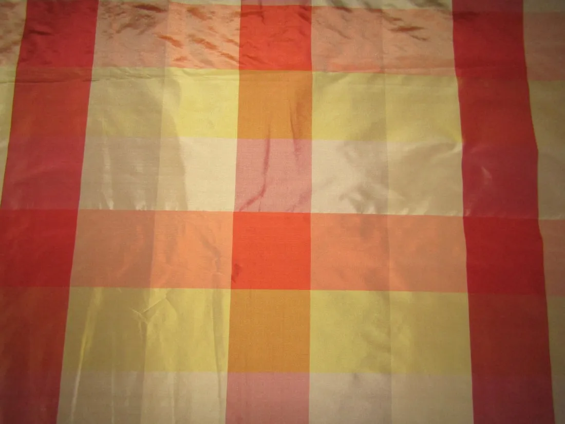 100% Pure Silk Taffeta Fabric salmon/mustard/gold/rust multi color plaids 54" wide TAFC6[2]