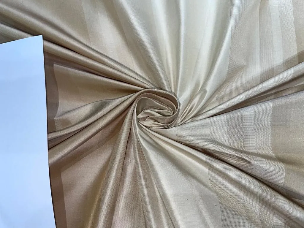 100% SILK TAFFETA FABRIC BEIGE AND CREAM STRIPES Taf#S90