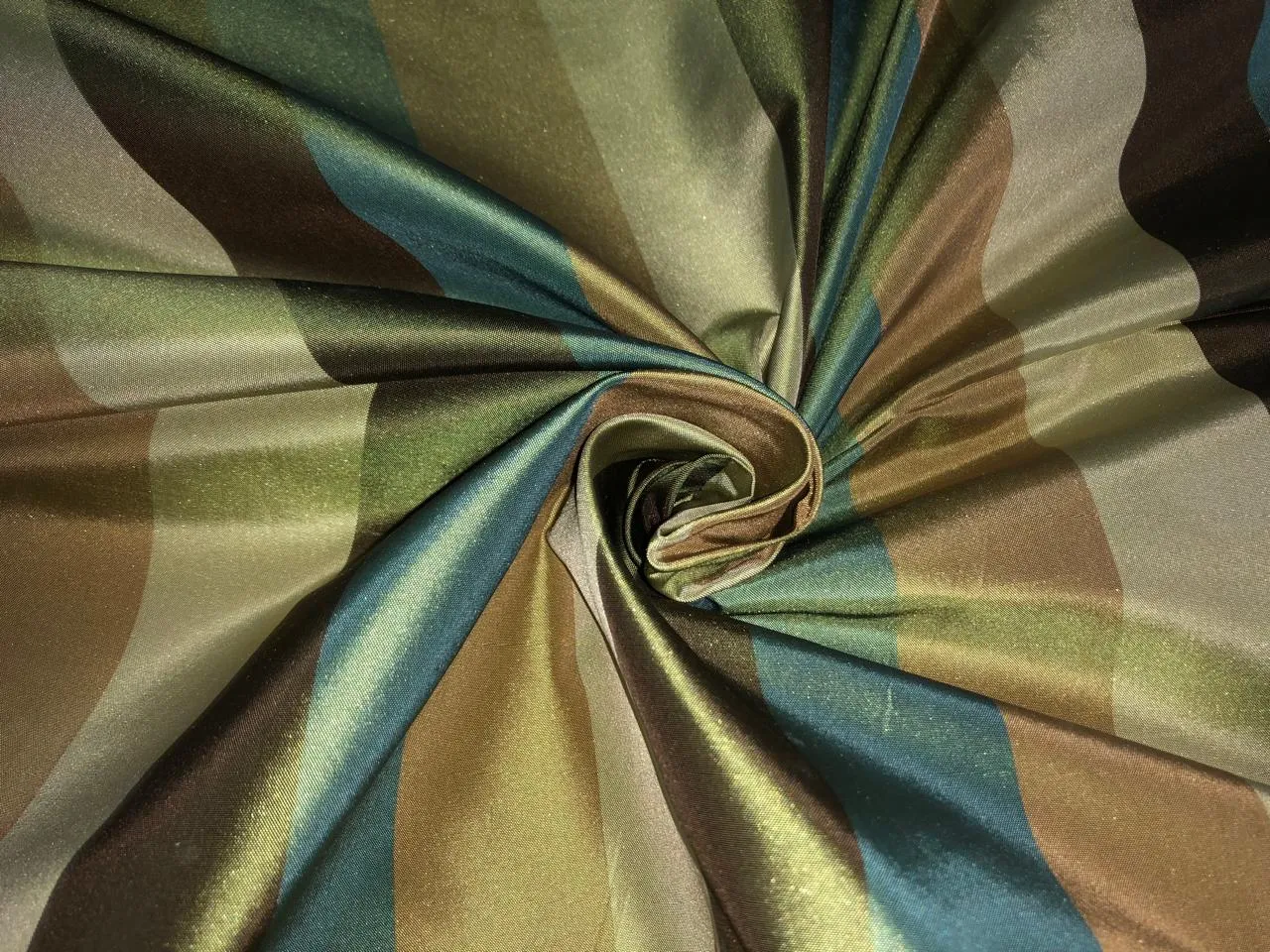 100% Silk Taffeta Fabric gold, brown, light olive, dark olive and slate blue  Stripes 54" WIDE TAFS163[4]