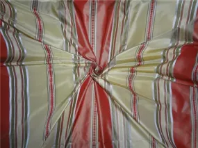 100% silk taffeta ribbed horizontal stripe salmon olive and gold TAFS142-54&quot; wide