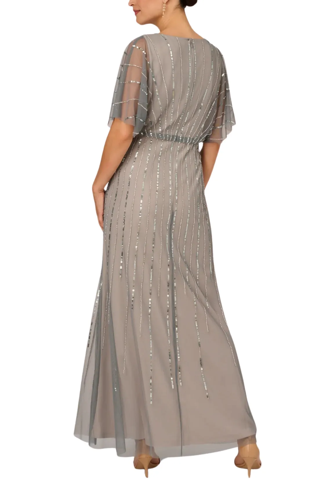 Adrianna Papell flutter sleeve surplice blouson beaded gowns - Wholesale