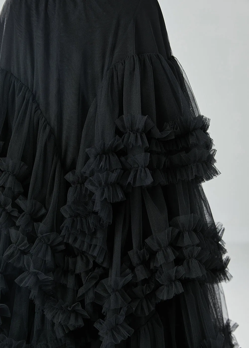 Art Black Asymmetrical Patchwork Ruffled Tulle Beach Skirts Summer LY6056