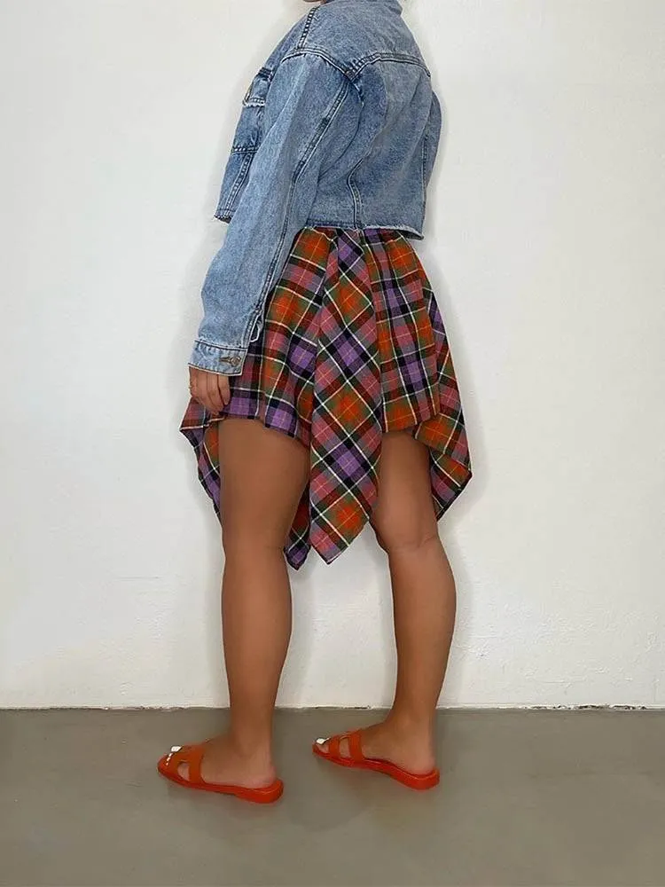 Asymmetric Plaid Midi Skirt