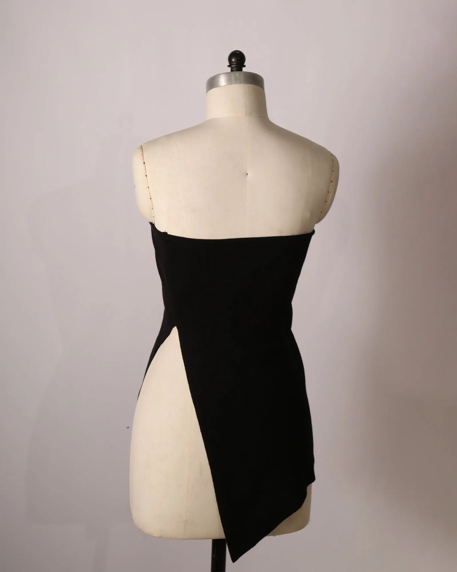 Asymmetrical Cut Out Knit Bustier - Black