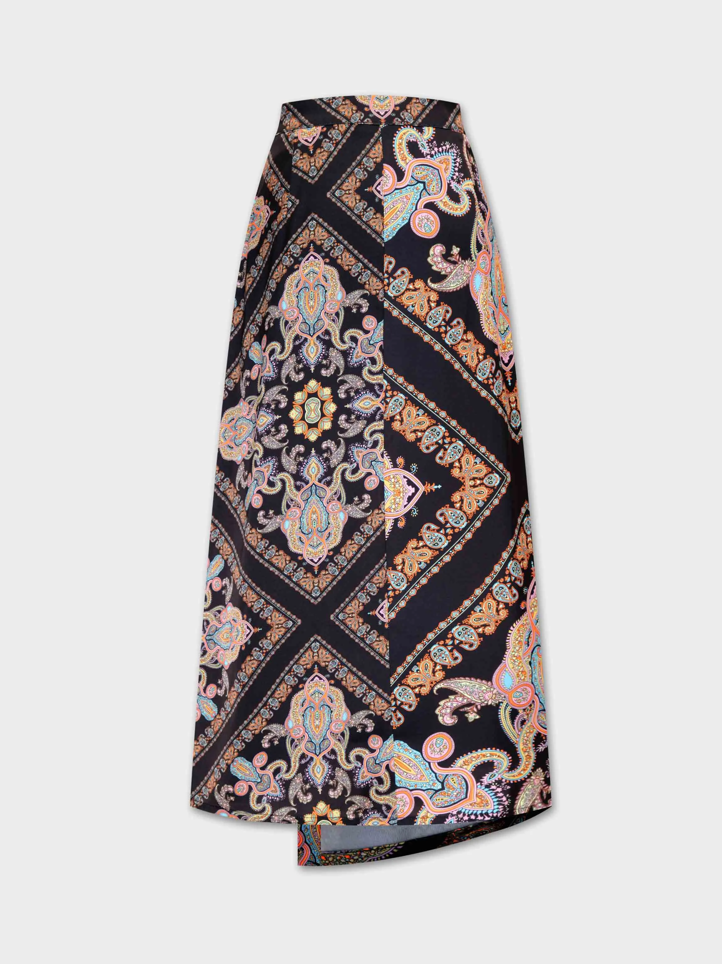 Asymmetrical Printed Skirt-Floral Paisley