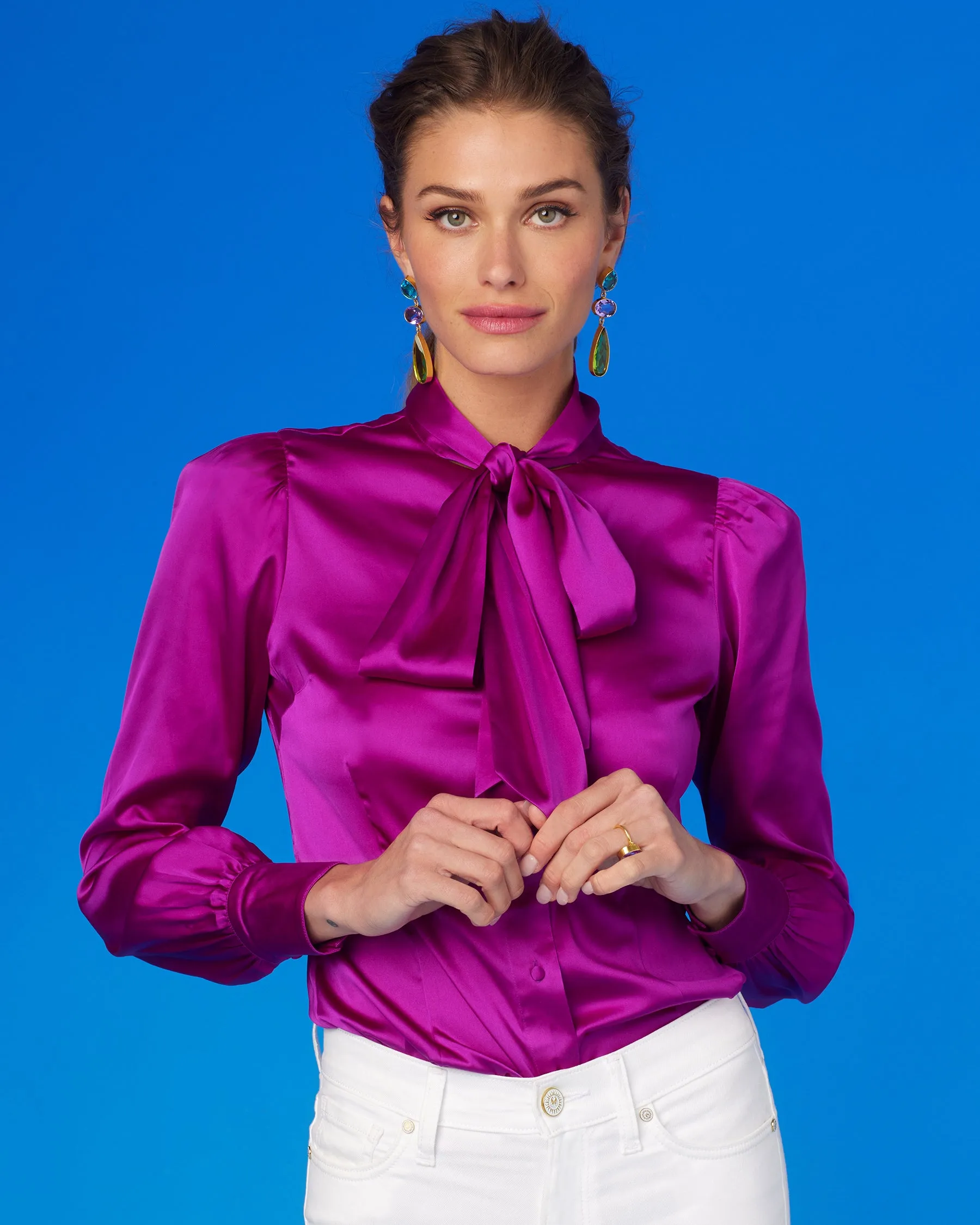 Aurelie Pussybow Blouse in Fuchsia Purple