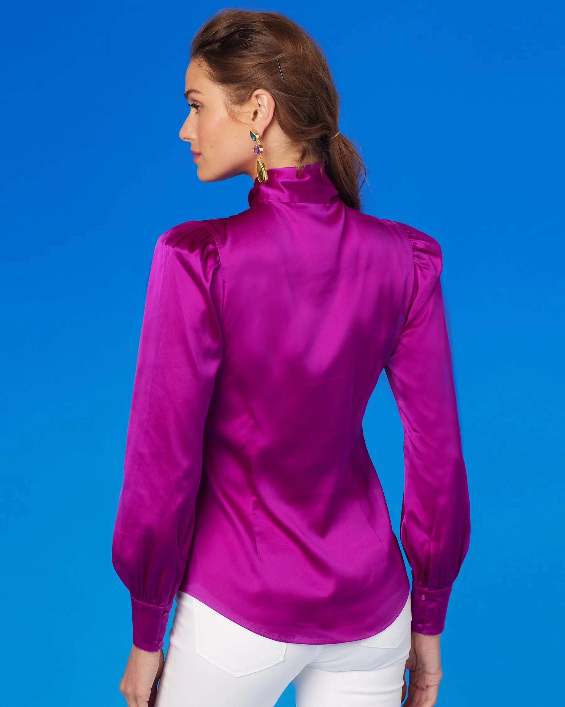 Aurelie Pussybow Blouse in Fuchsia Purple