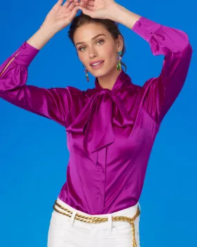 Aurelie Pussybow Blouse in Fuchsia Purple