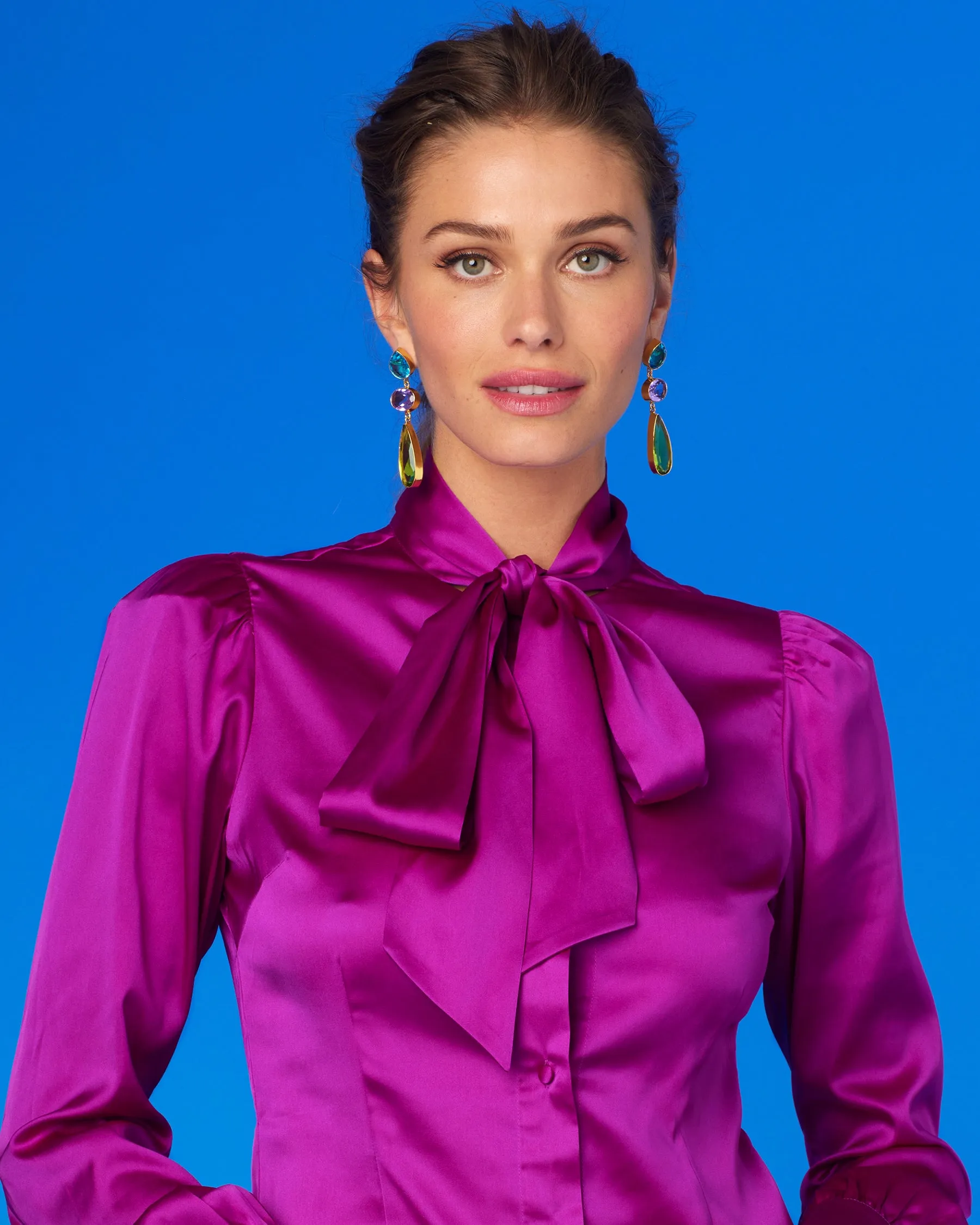 Aurelie Pussybow Blouse in Fuchsia Purple