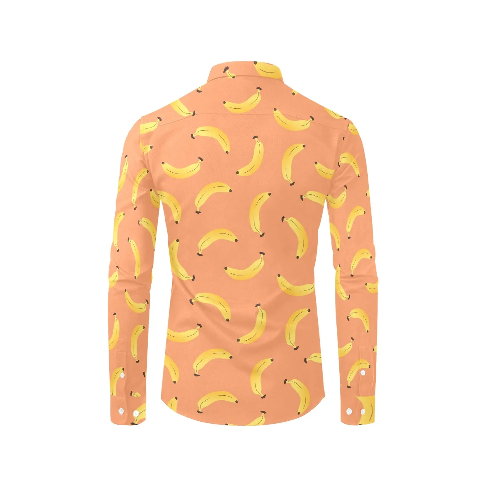 Banana Long Sleeve Men Button Up Shirt, Exotic Fruit Print Dress Buttoned Collar Dress Shirt with Chest Pocket