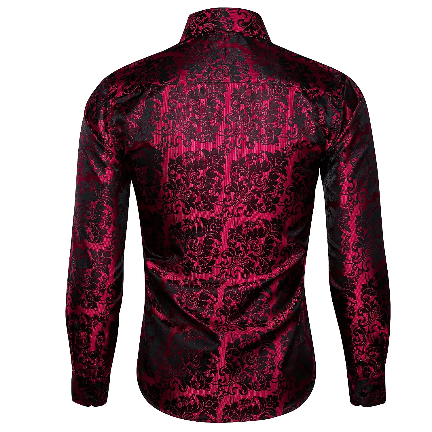 Barry.Wang Mens Dress Shirt, Red Floral Silk Long Sleeve Button Down Regular Fit Shirts Designer