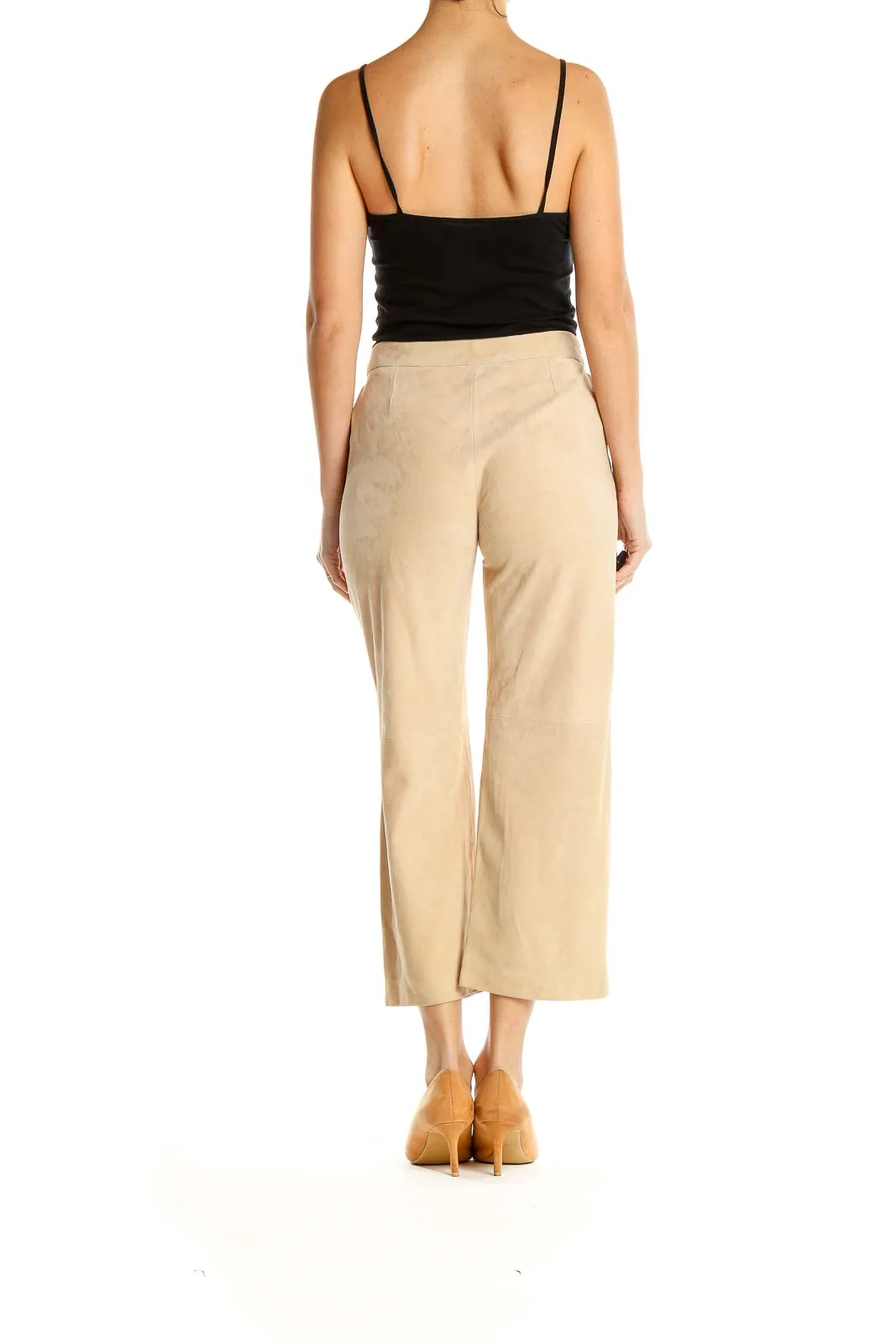 Beige Wide-Leg Cropped Trousers