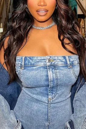 BF0023 Strapless Denim Mini Dress