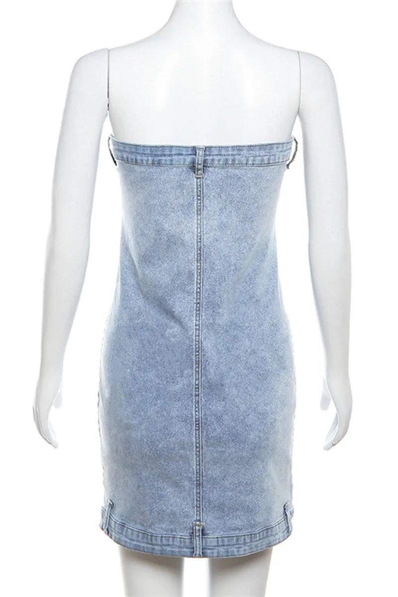 BF0023 Strapless Denim Mini Dress