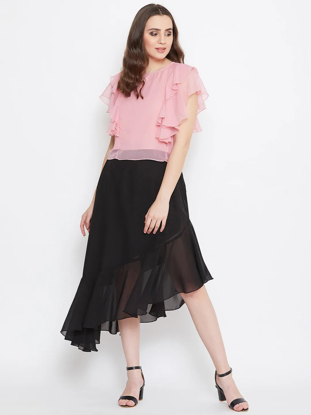 Black Asymmetrical Ruffled Skirt (Sku- BLMG20219)