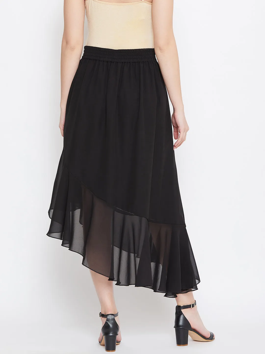 Black Asymmetrical Ruffled Skirt (Sku- BLMG20219)