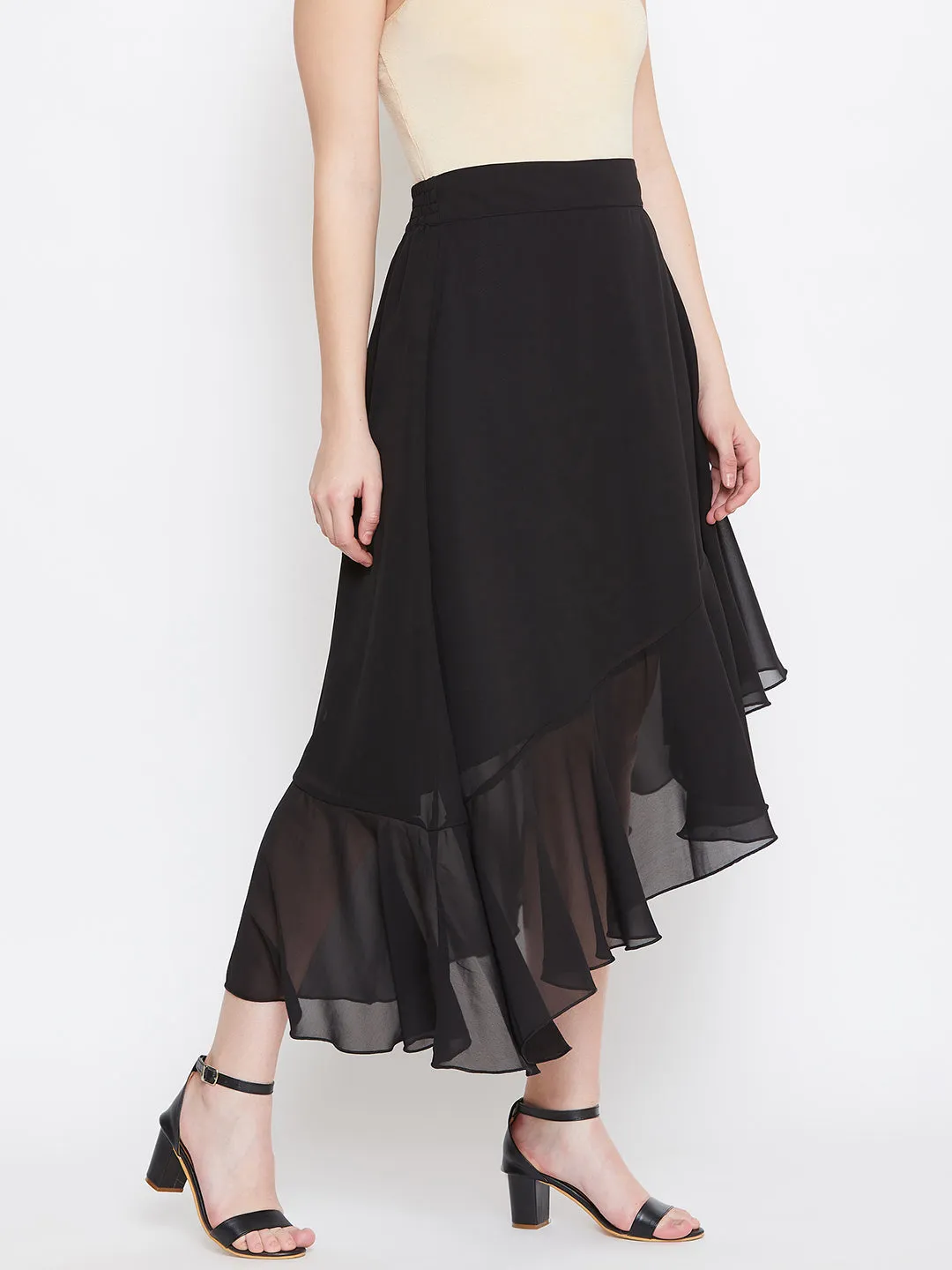 Black Asymmetrical Ruffled Skirt (Sku- BLMG20219)