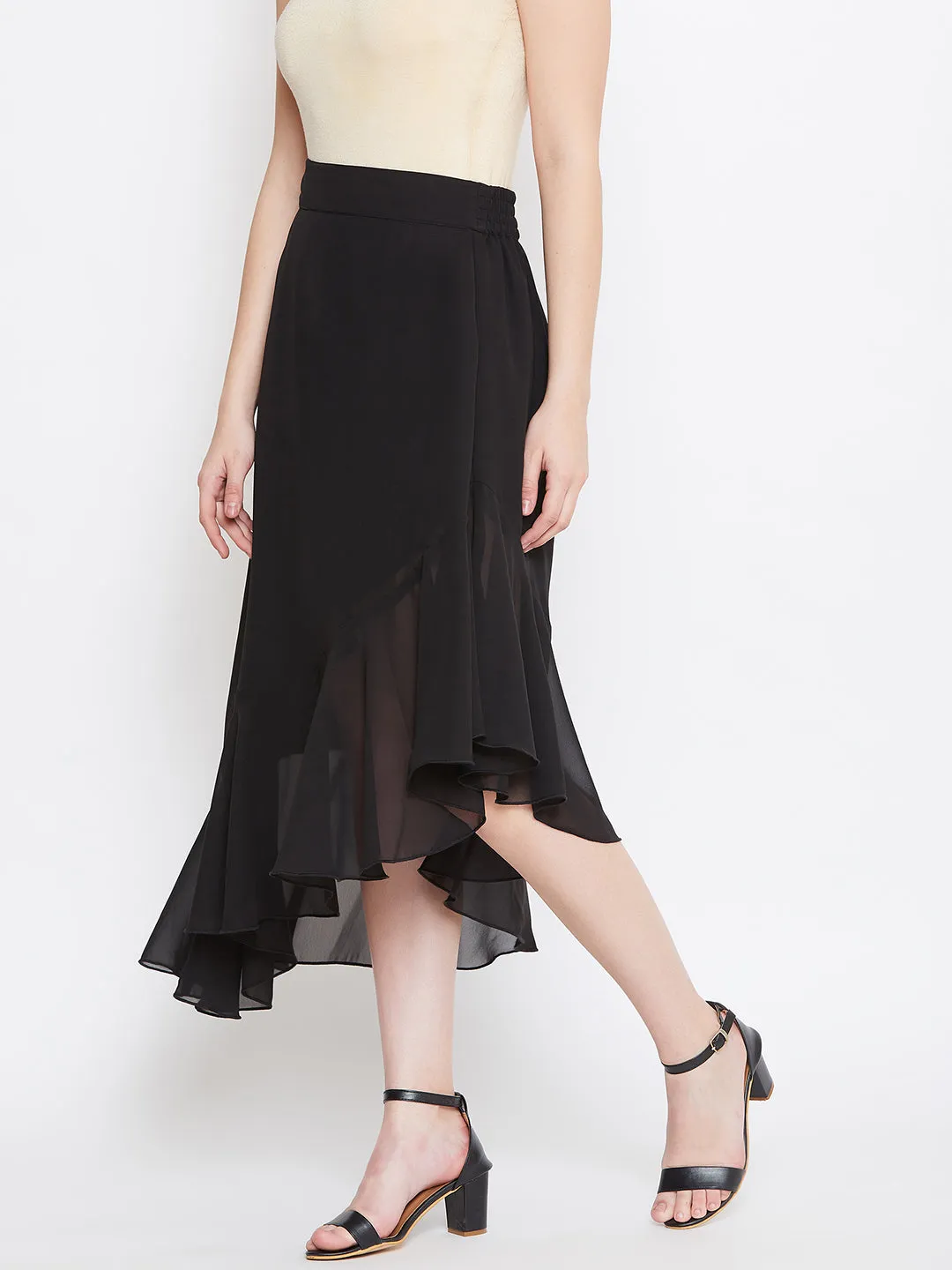 Black Asymmetrical Ruffled Skirt (Sku- BLMG20219)