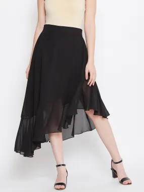 Black Asymmetrical Ruffled Skirt (Sku- BLMG20219)