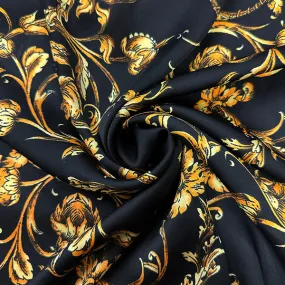 Black Vine Print Poly Charmeuse Satin Fabric