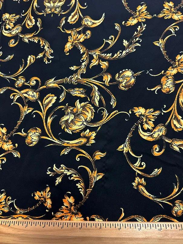 Black Vine Print Poly Charmeuse Satin Fabric