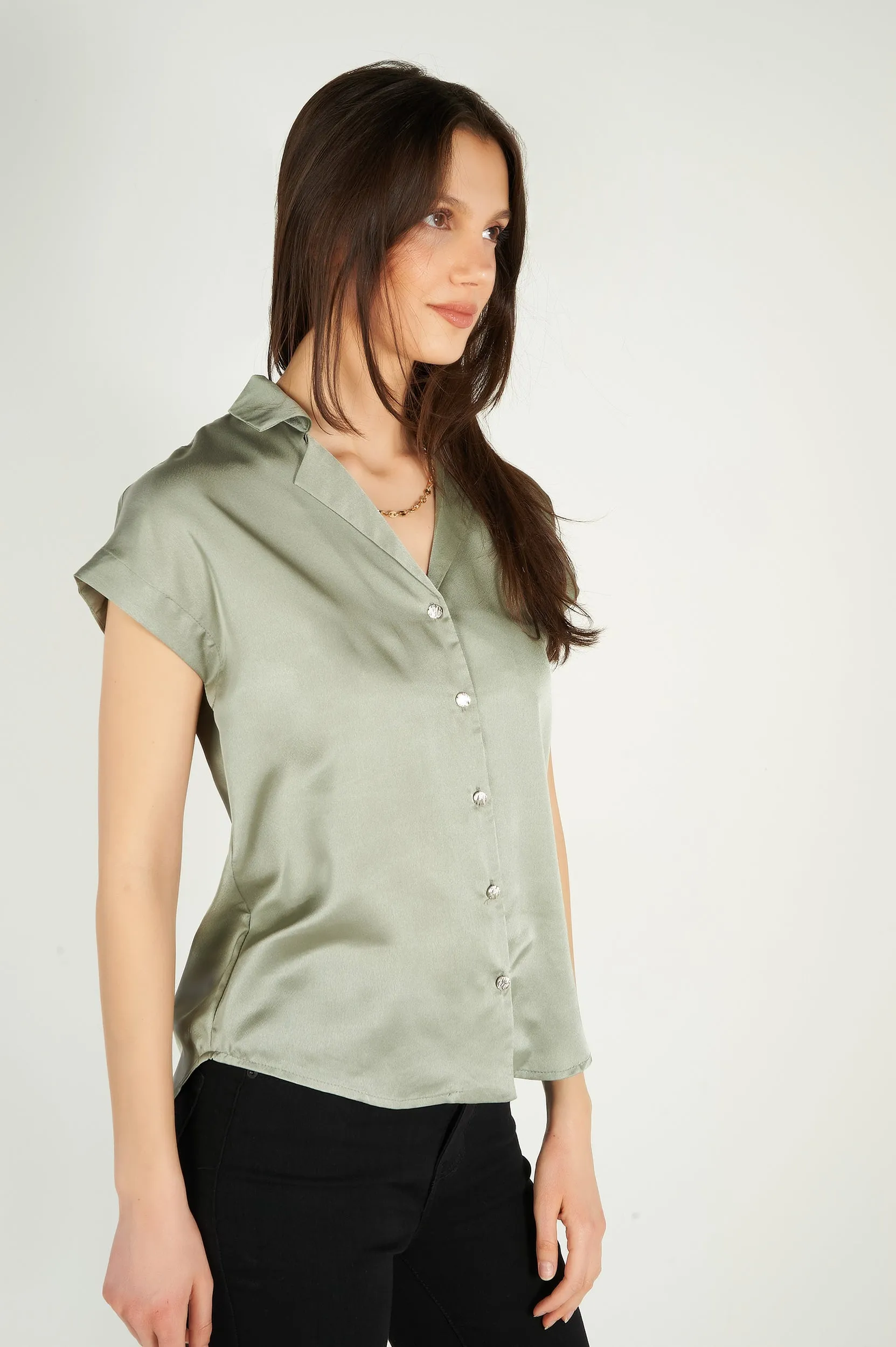 Blouse en satin à manches courtes - EVANIE - (E-B8) - VENTE FINALE