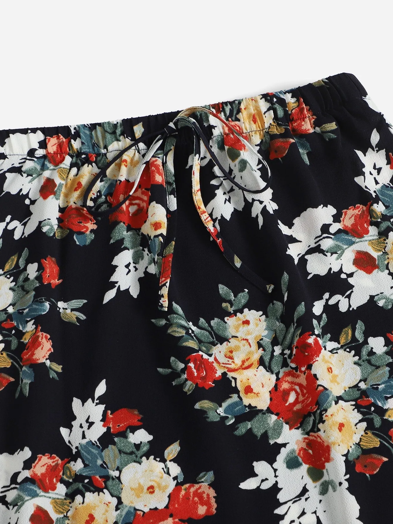 Boho Floral Tie Front Natural Knee Length Women Skirt