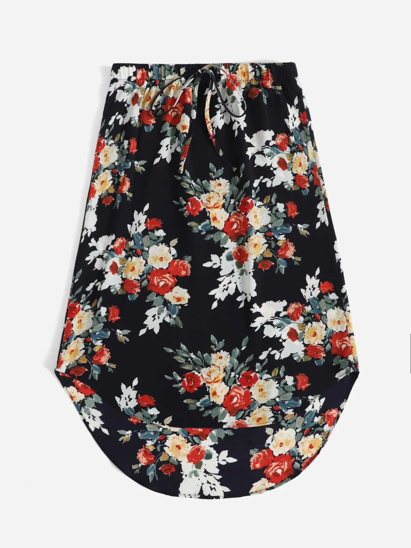 Boho Floral Tie Front Natural Knee Length Women Skirt