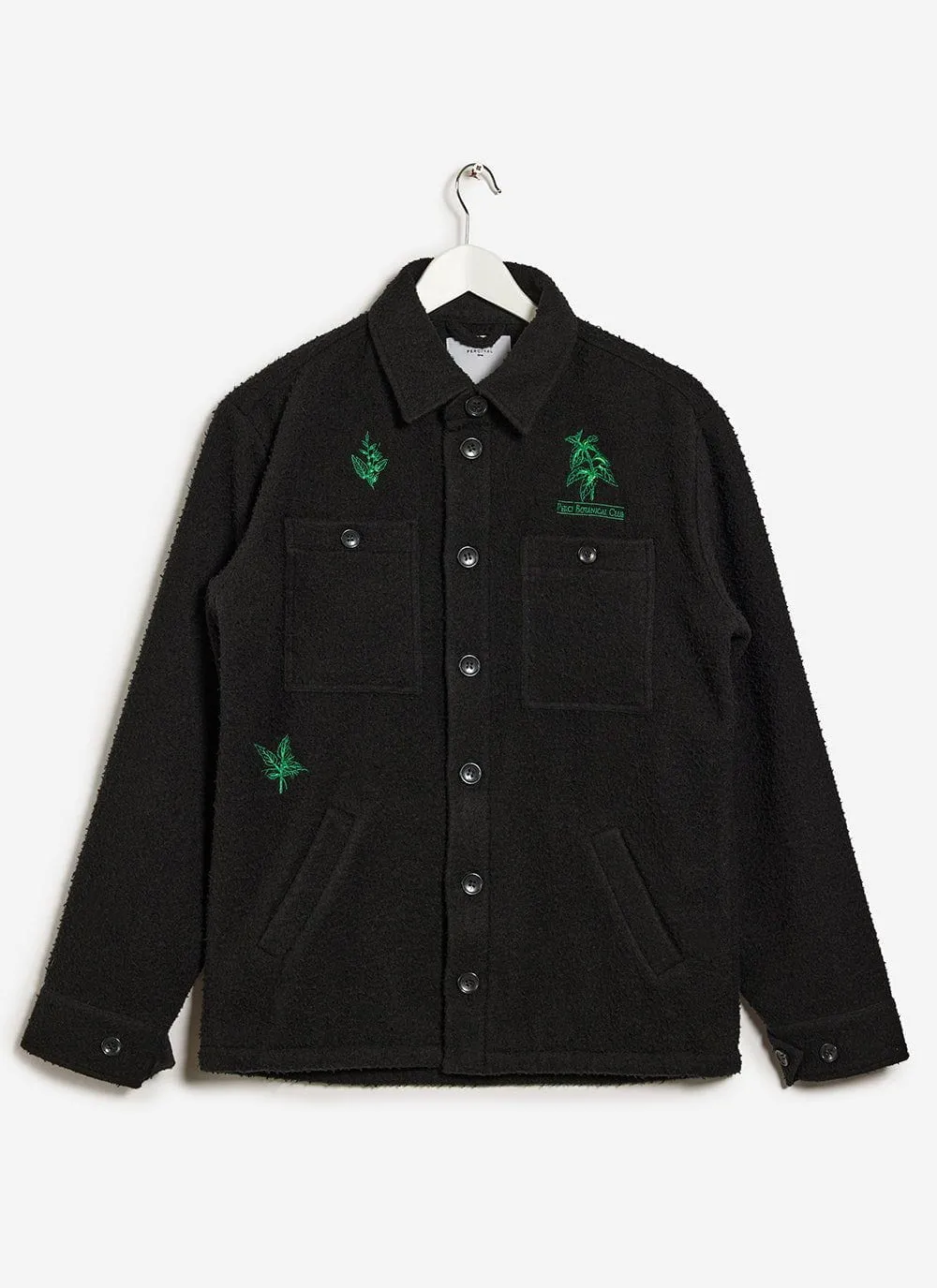 Botanical Embroidered Blanket Overshirt | Casentino Wool | Black