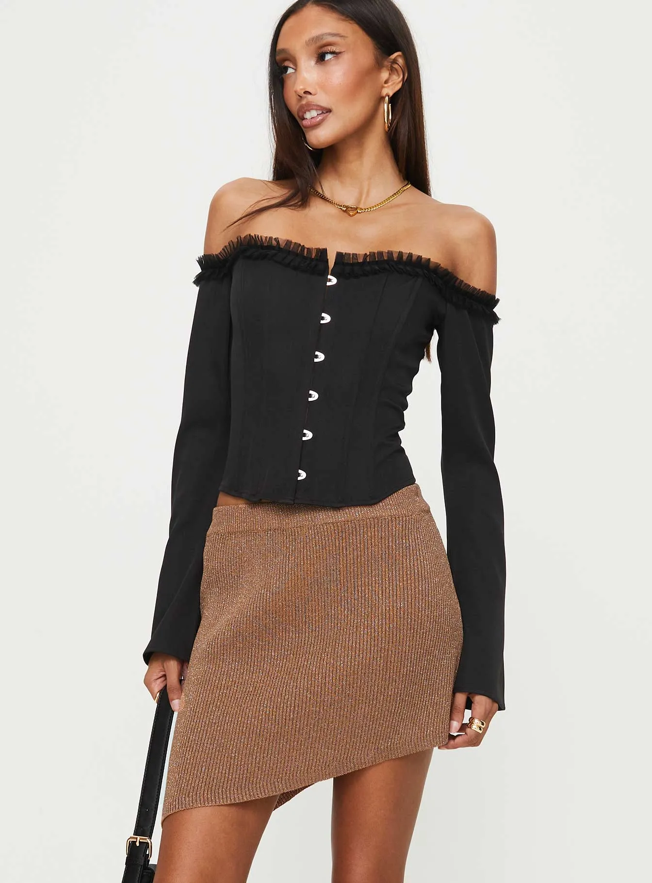 Bronwen Asymmetrical Mini Skirt Brown