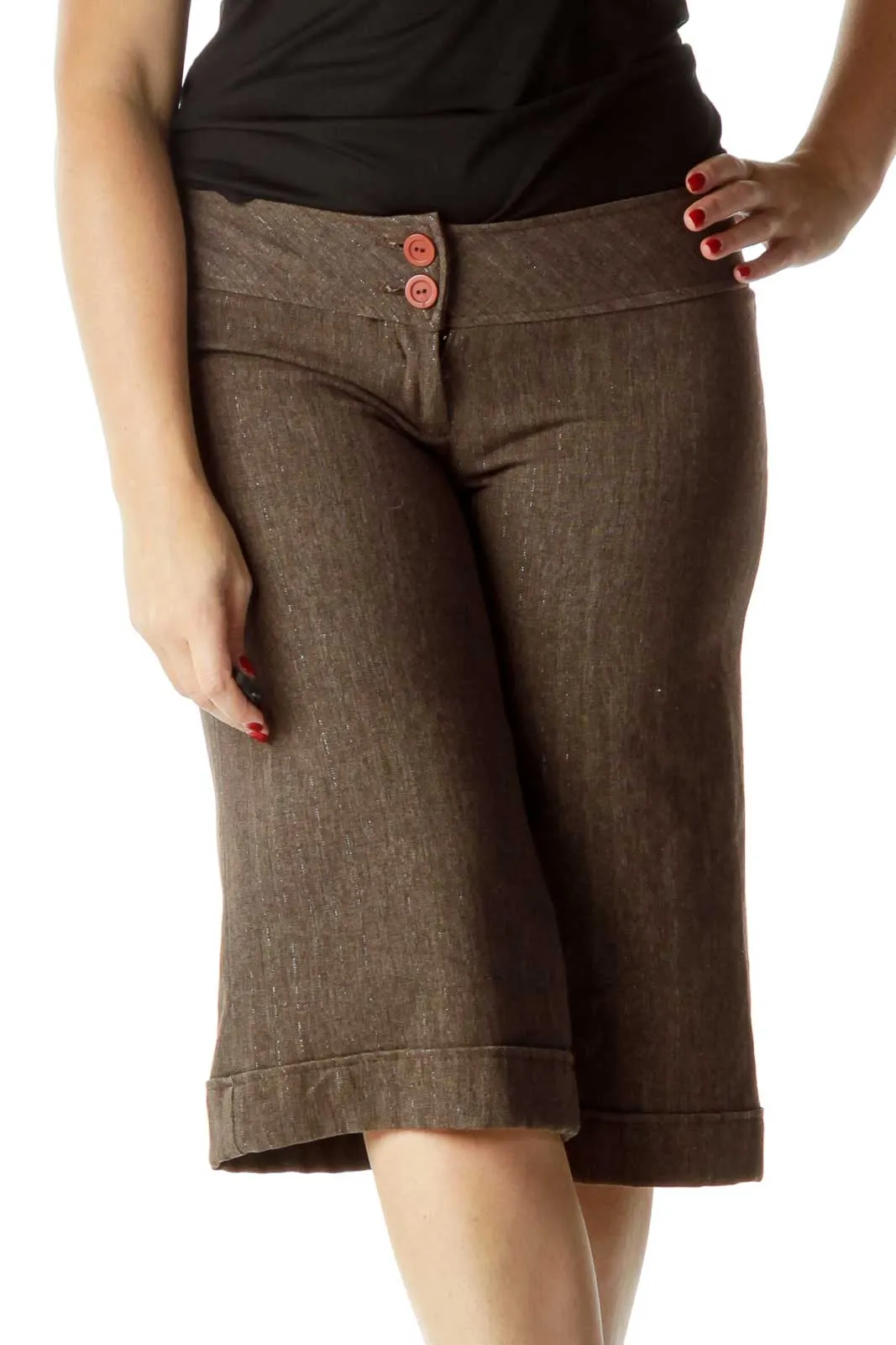 Brown Shiny Cropped Pant