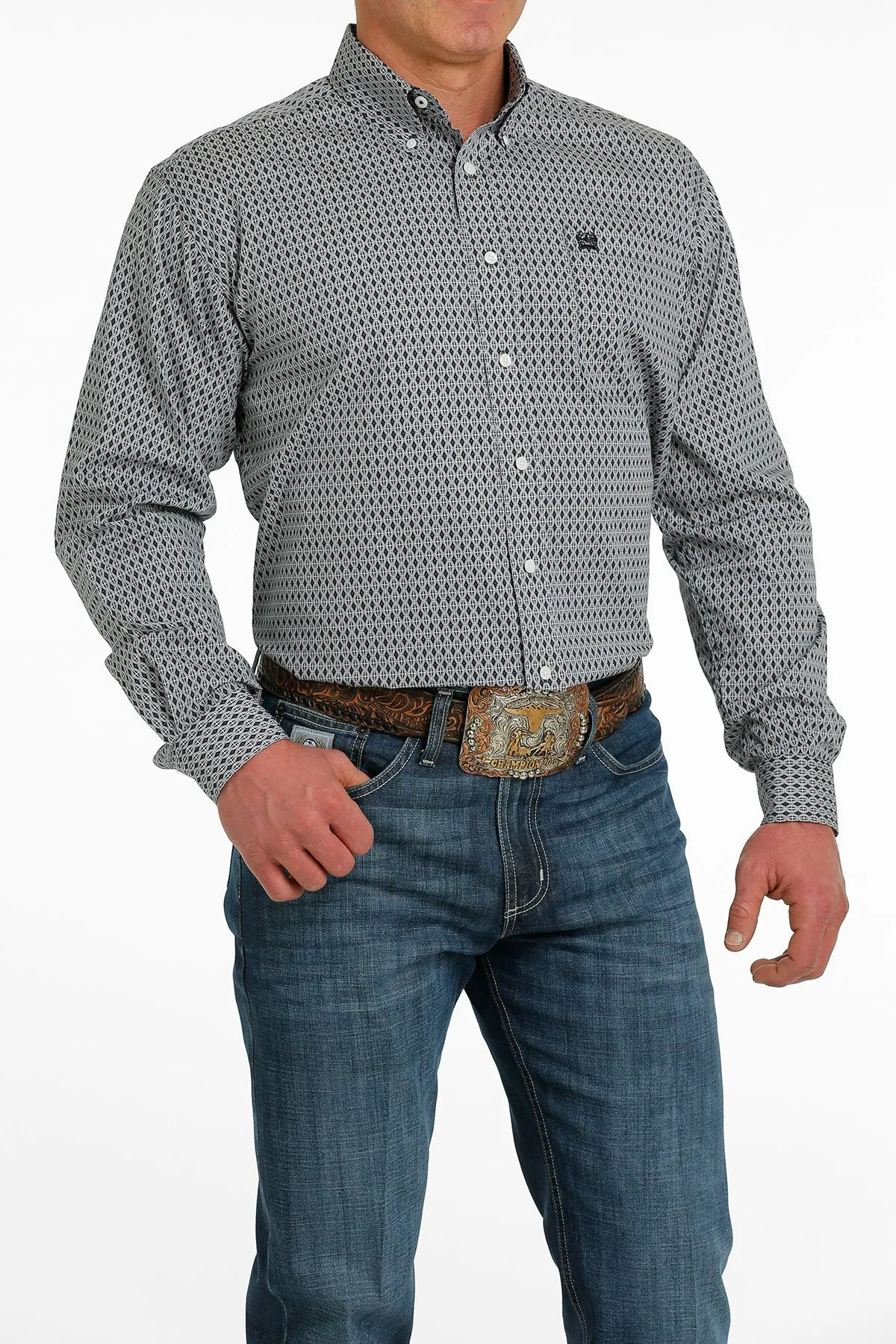 Cinch | Grey Print LS Classic Shirt