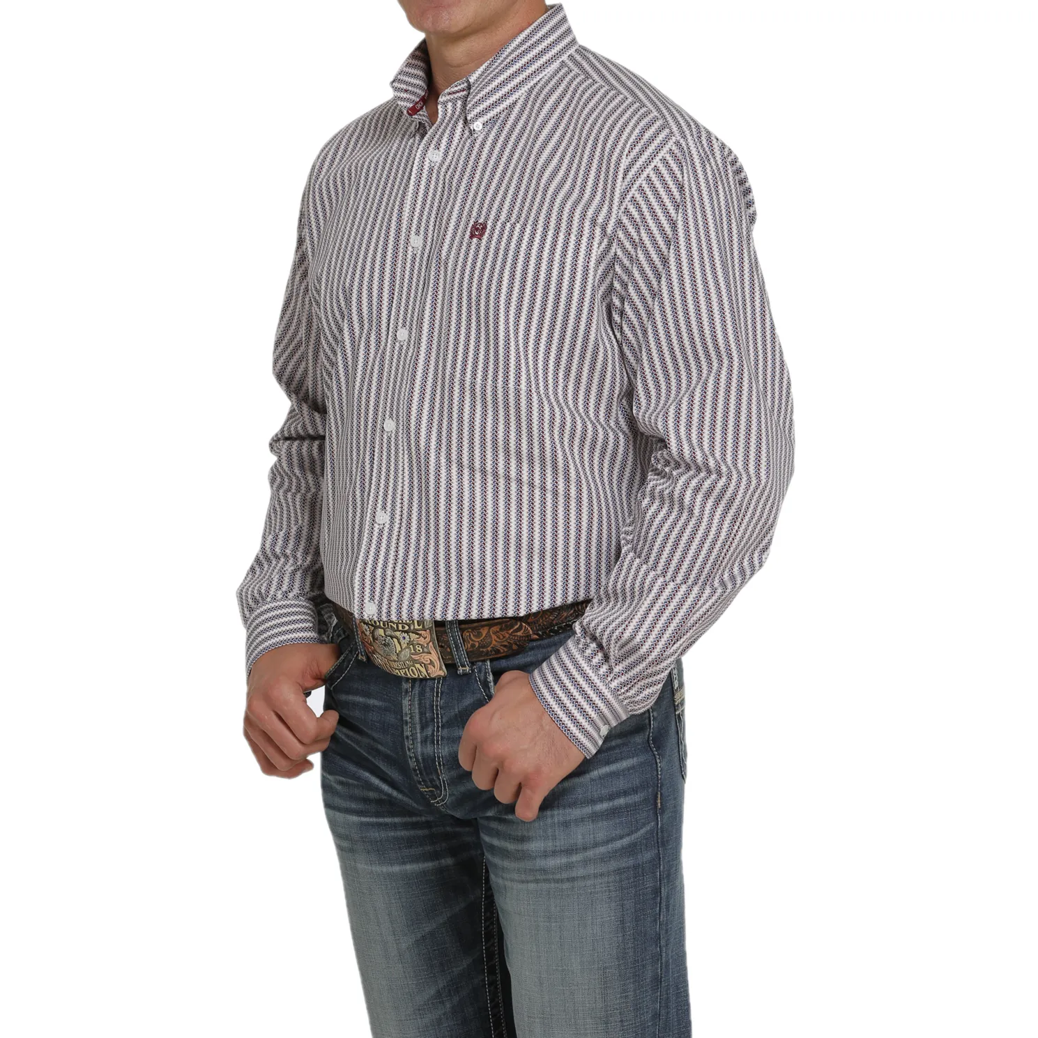 Cinch® Men's White Geometric Striped Button Down Shirt MTW1105429