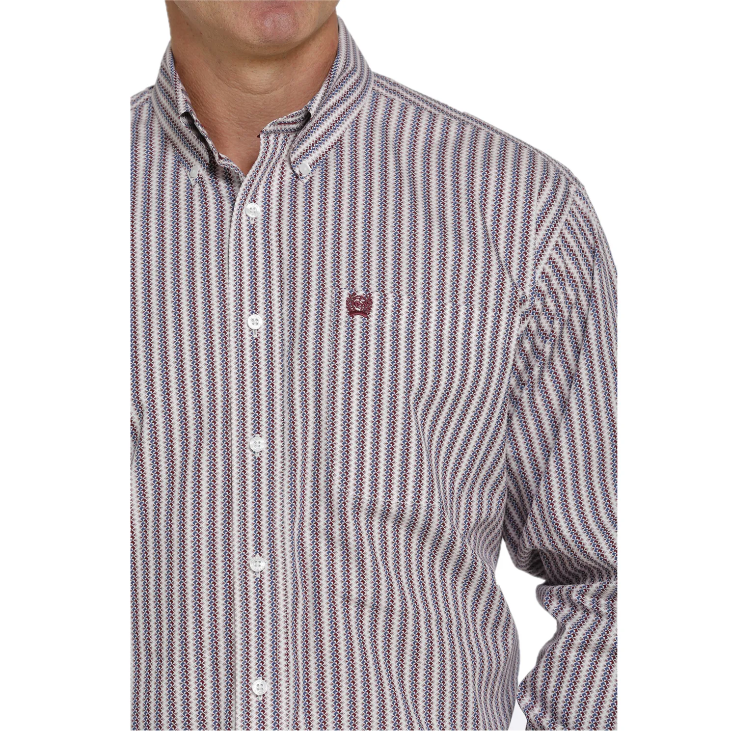 Cinch® Men's White Geometric Striped Button Down Shirt MTW1105429