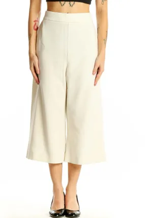 Cream Wide-Leg Cropped Trousers