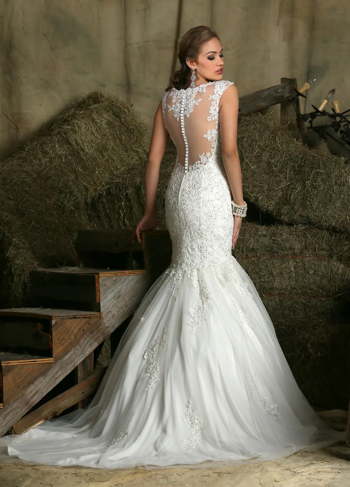 Davinci Bridal 50330 Lace Mermaid Wedding Dress Bridal Gown Sheer Back