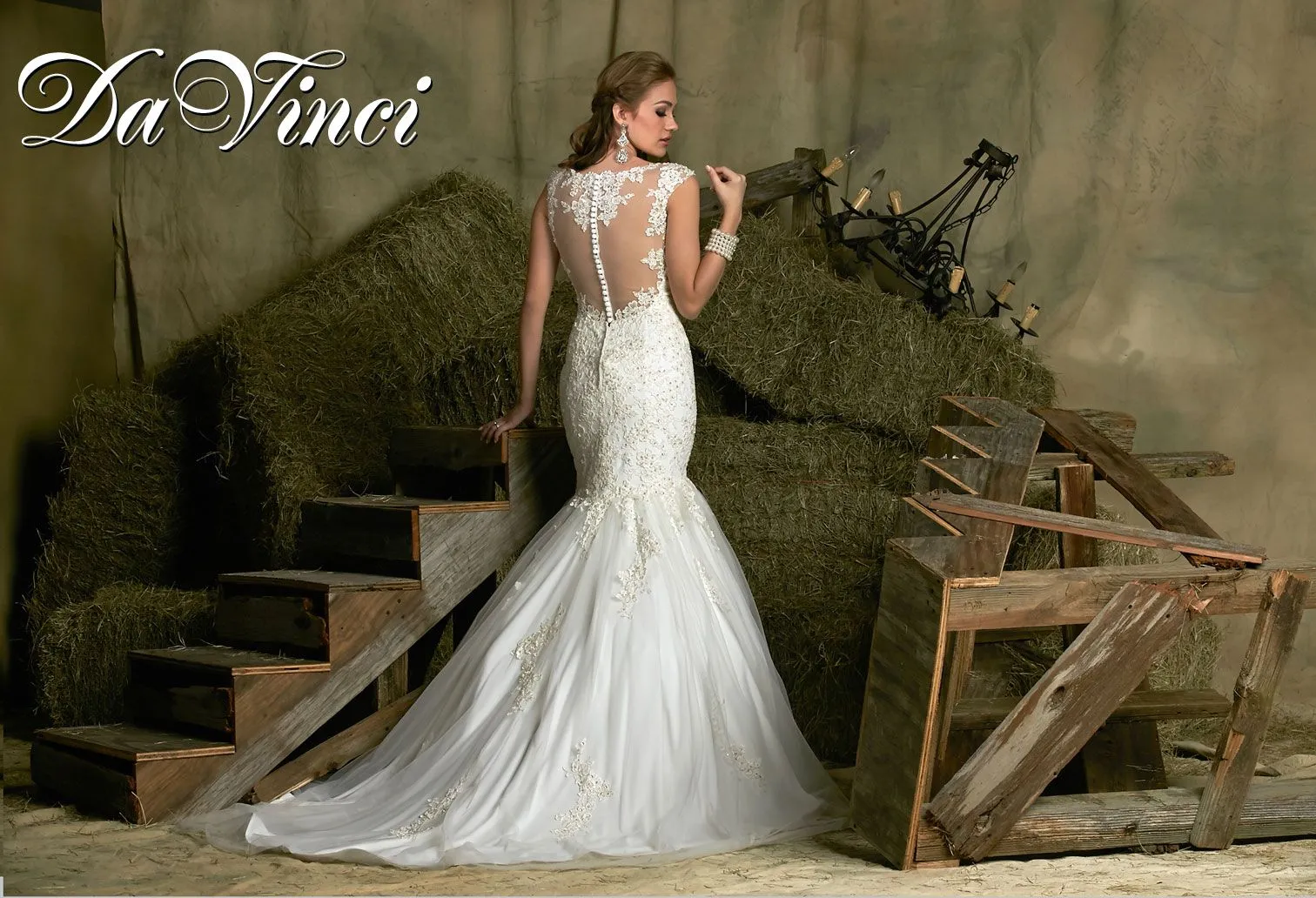 Davinci Bridal 50330 Lace Mermaid Wedding Dress Bridal Gown Sheer Back