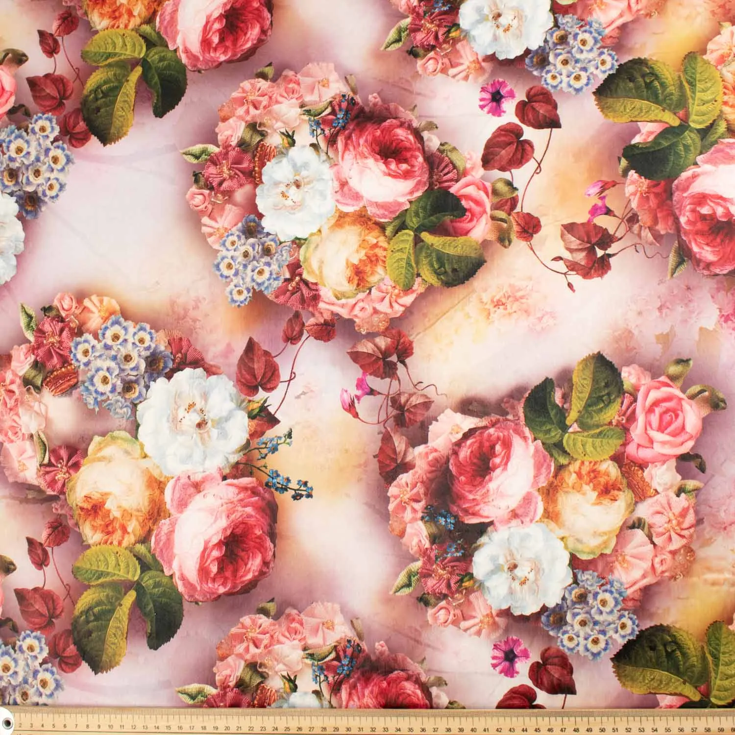 Digital Printed Satin Design-23 Floral Bloom on Baby Pink