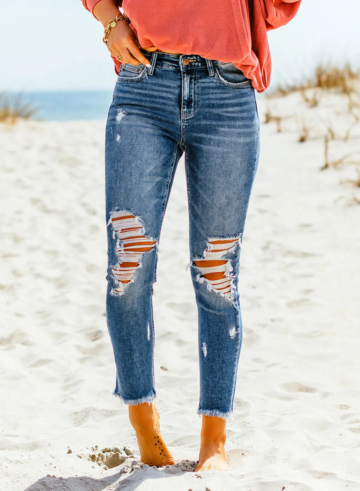 Distressed Cropped Skinny Jeans