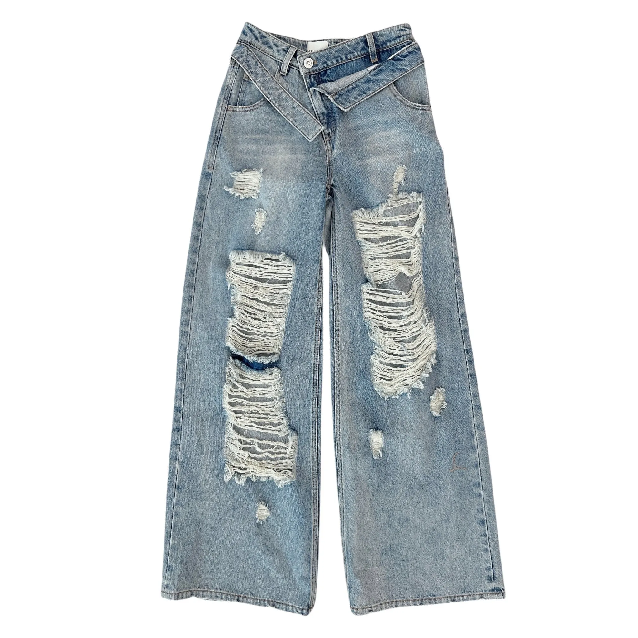 Distressed Deconstructed Waist Wide-Leg Jeans