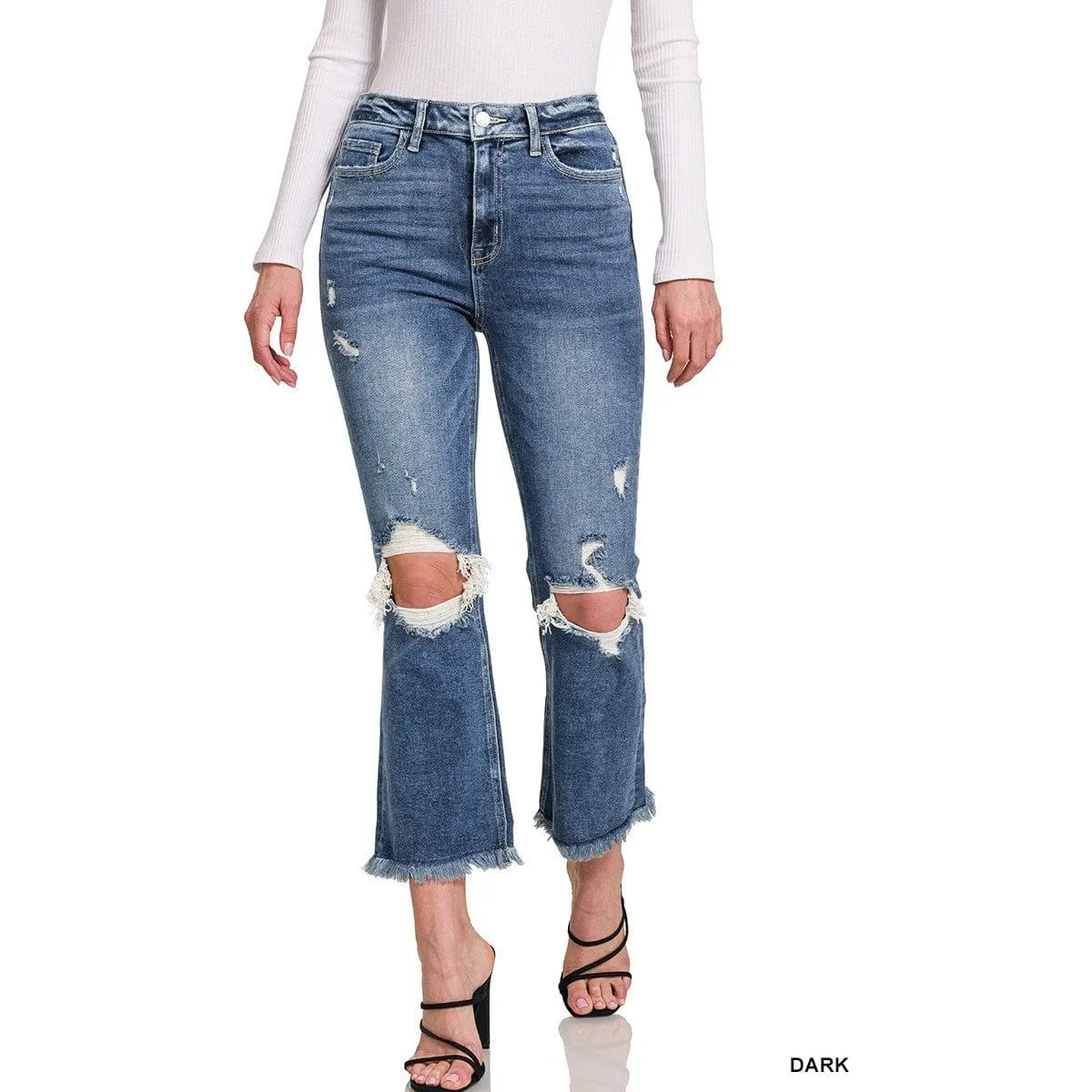 Distressed Knee Flare Denim Pants