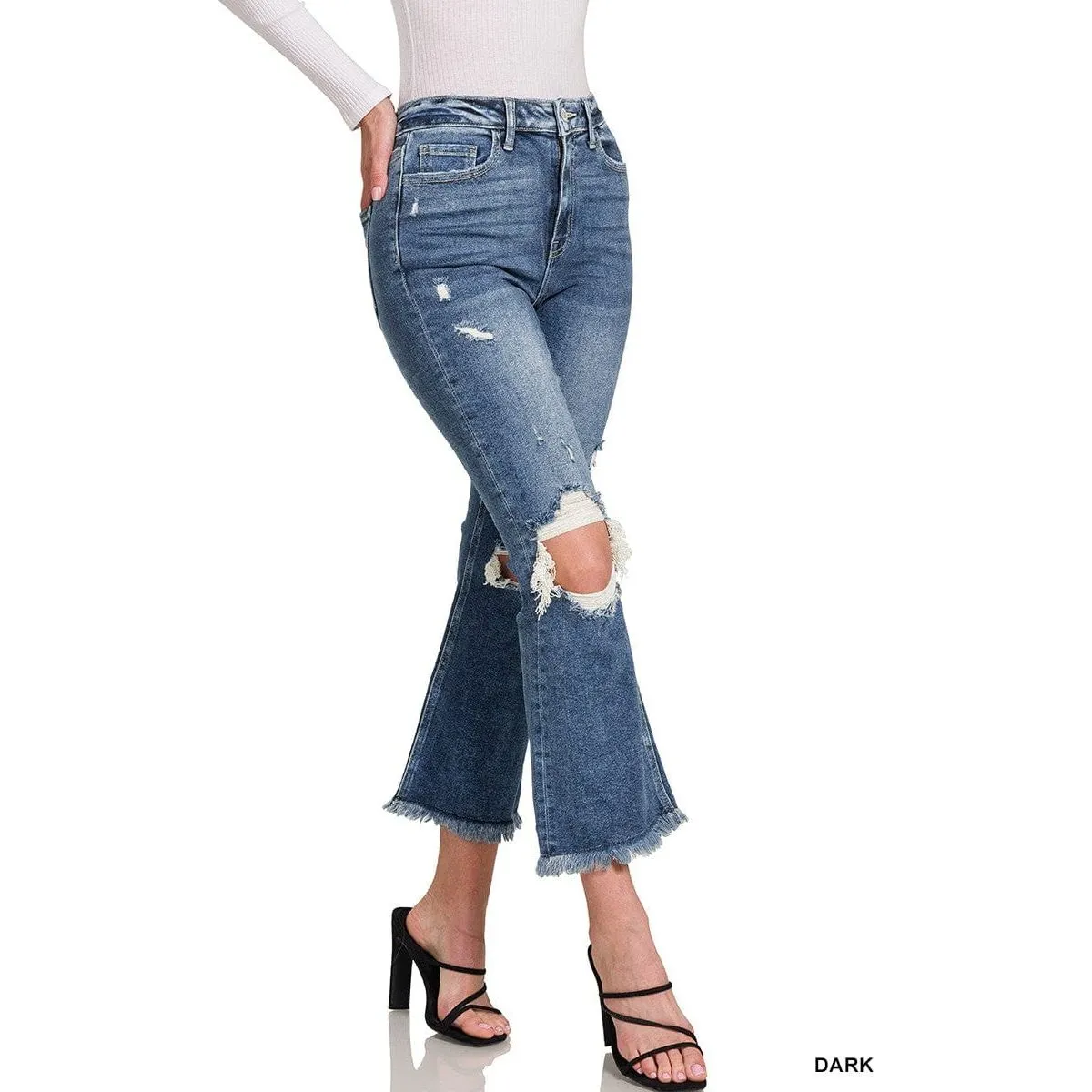 Distressed Knee Flare Denim Pants