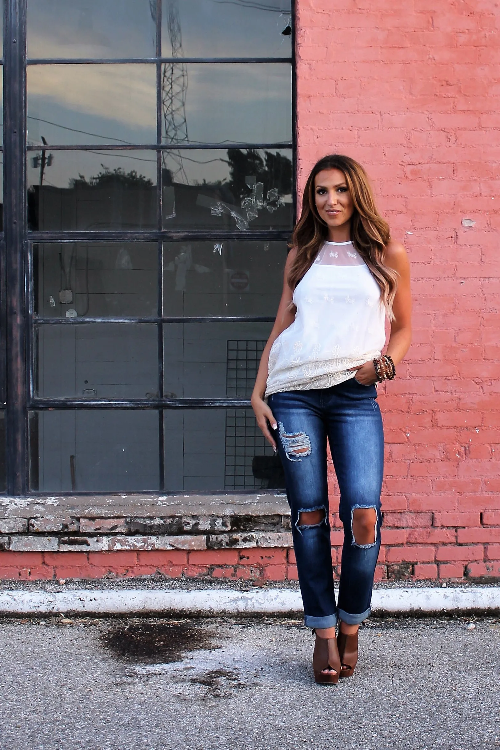 Distressed Ripped Denim Relaxed Fit Boyfriend Jeans LB523