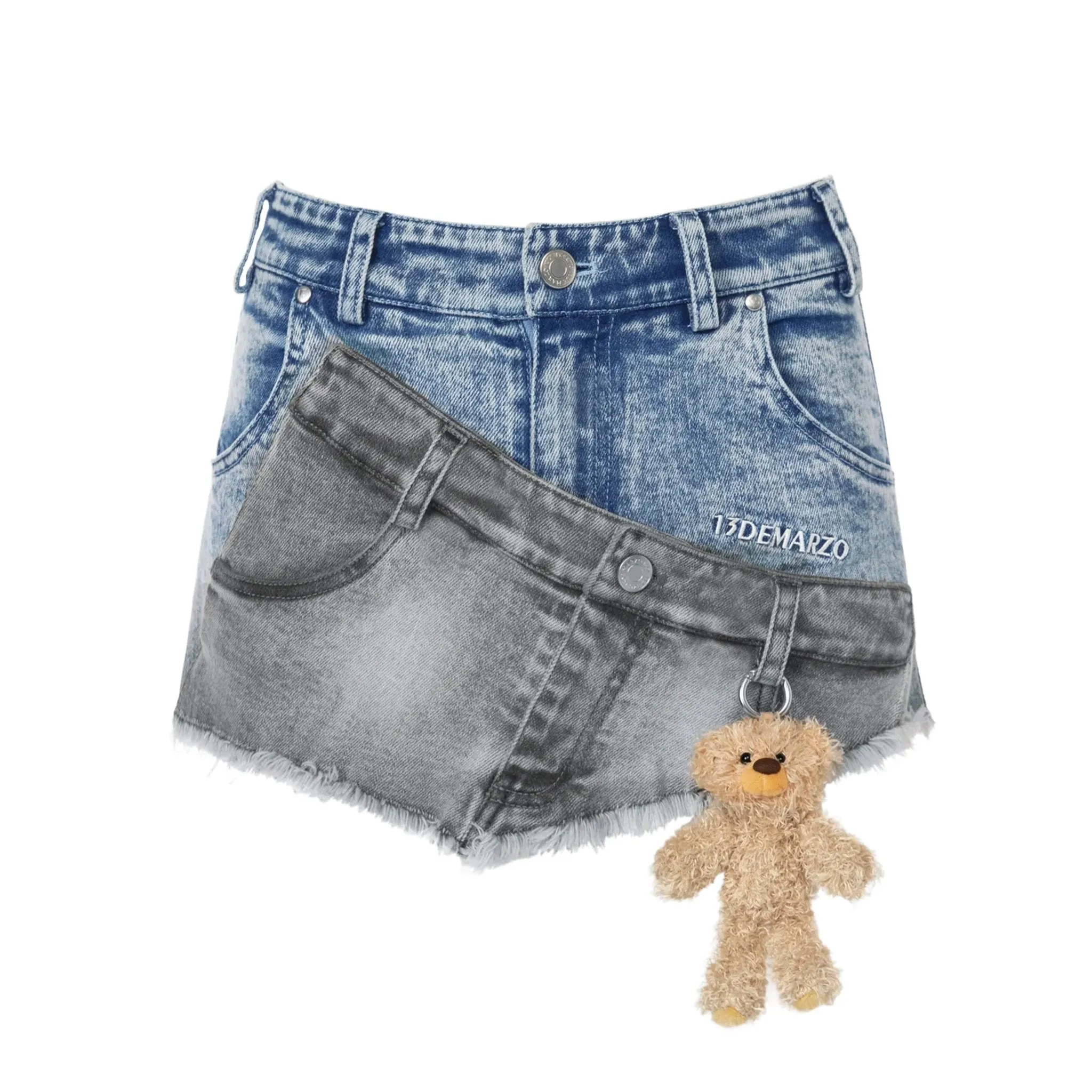 Double Distressed Denim Shorts in Blue