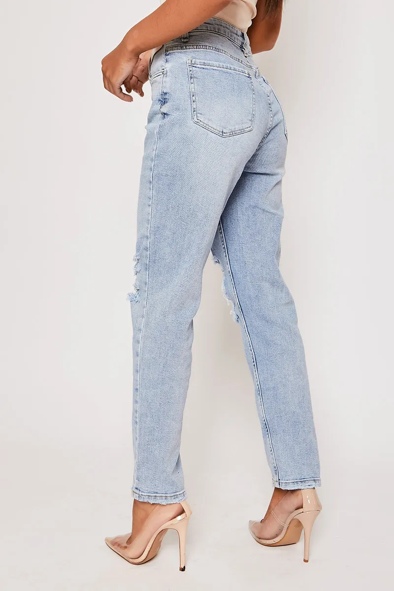 Franca - Light Blue Ripped Mom Jeans