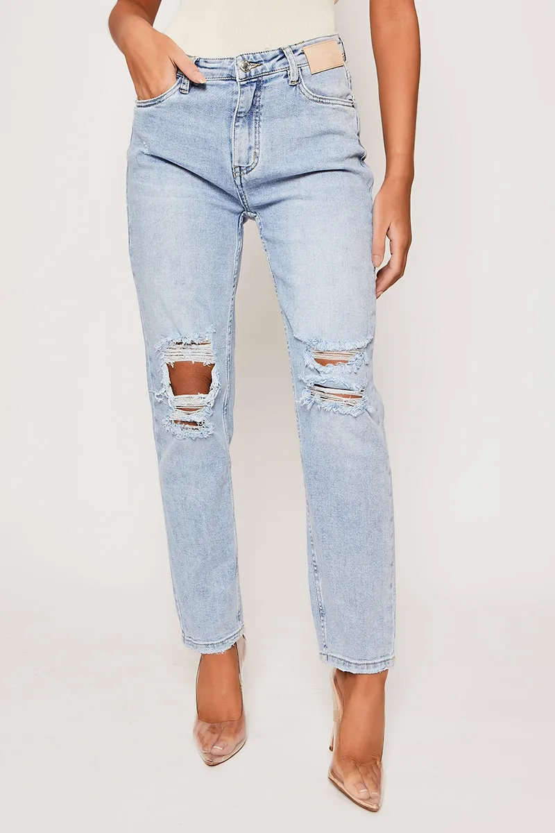 Franca - Light Blue Ripped Mom Jeans