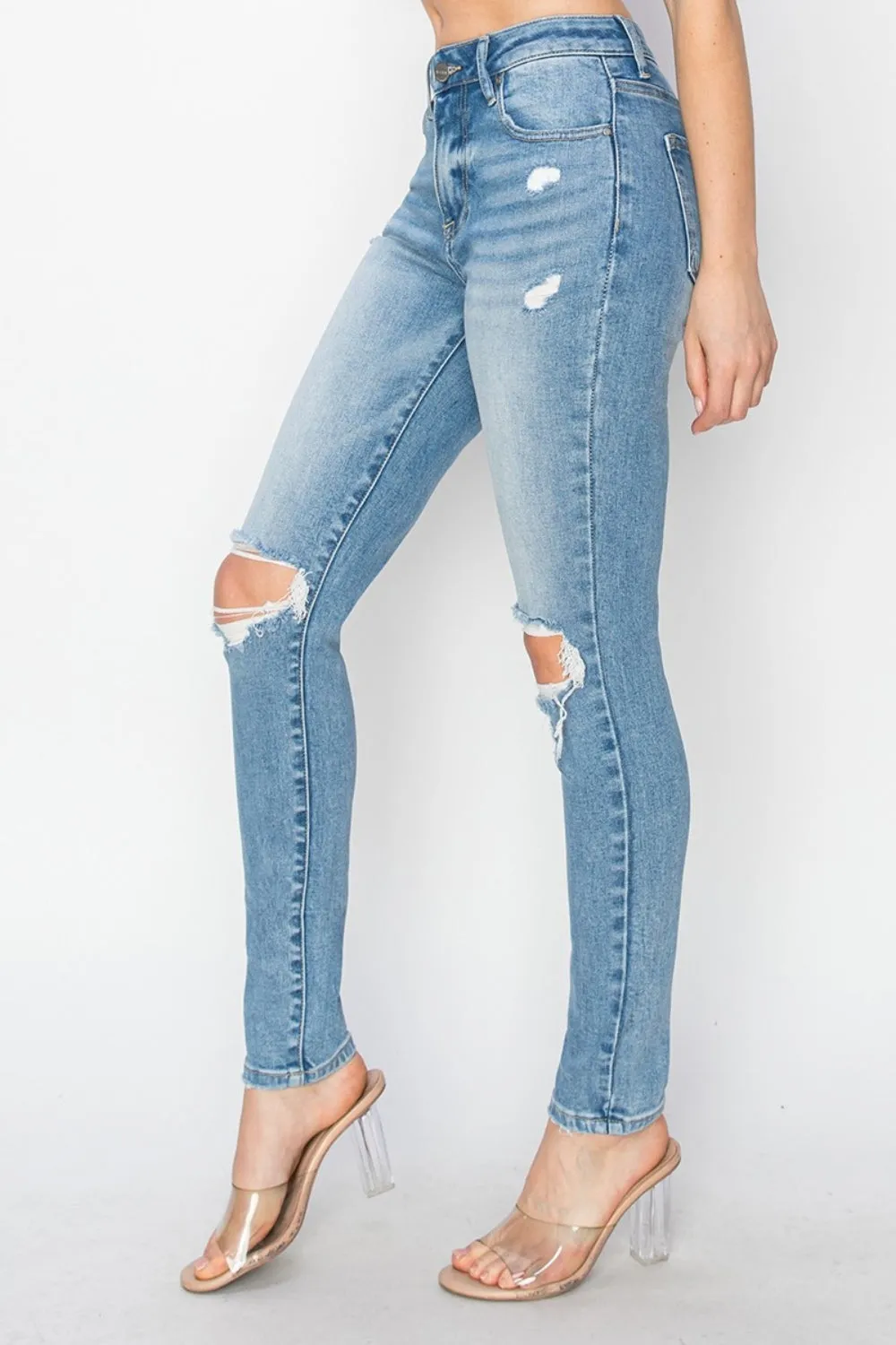 Full Size High Rise Knee Distressed Skinny Jeans