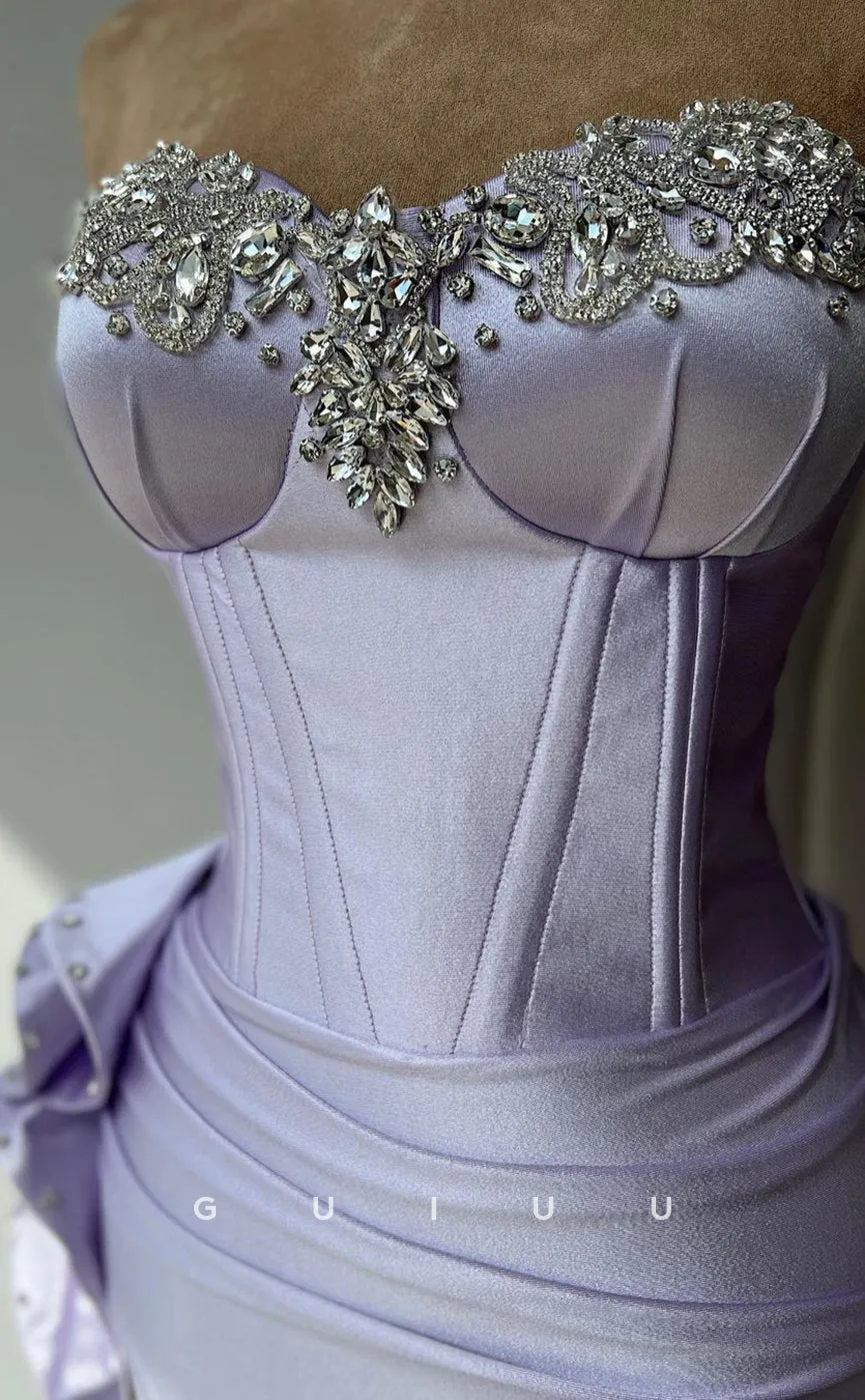 G2498 - Sexy & Hot Sweetheart Beaded Satin Lavender Long Prom Evening Dress