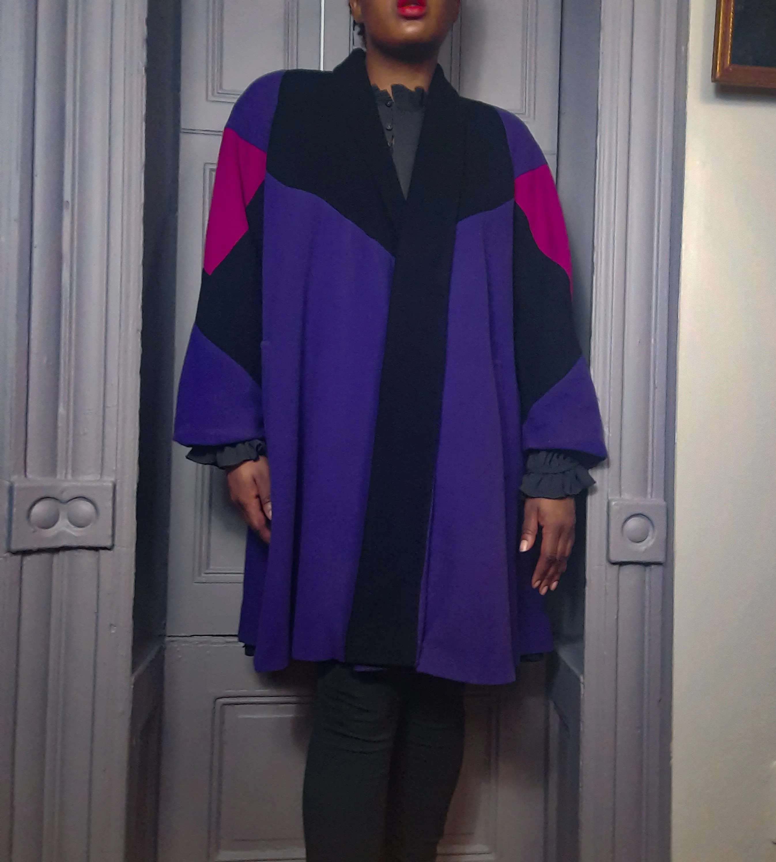 Gallery Colorblock Wool Blanket Swing Coat size L/XL